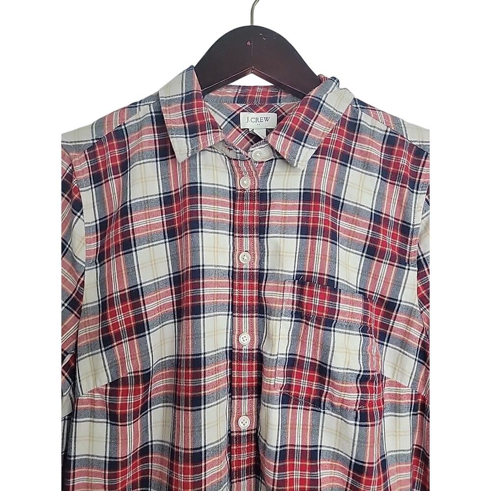 J.Crew‎ Women Red Blue Button-Down Flanned Plaid 100% Cotton Shirt Sz M EUC - Picture 3 of 8